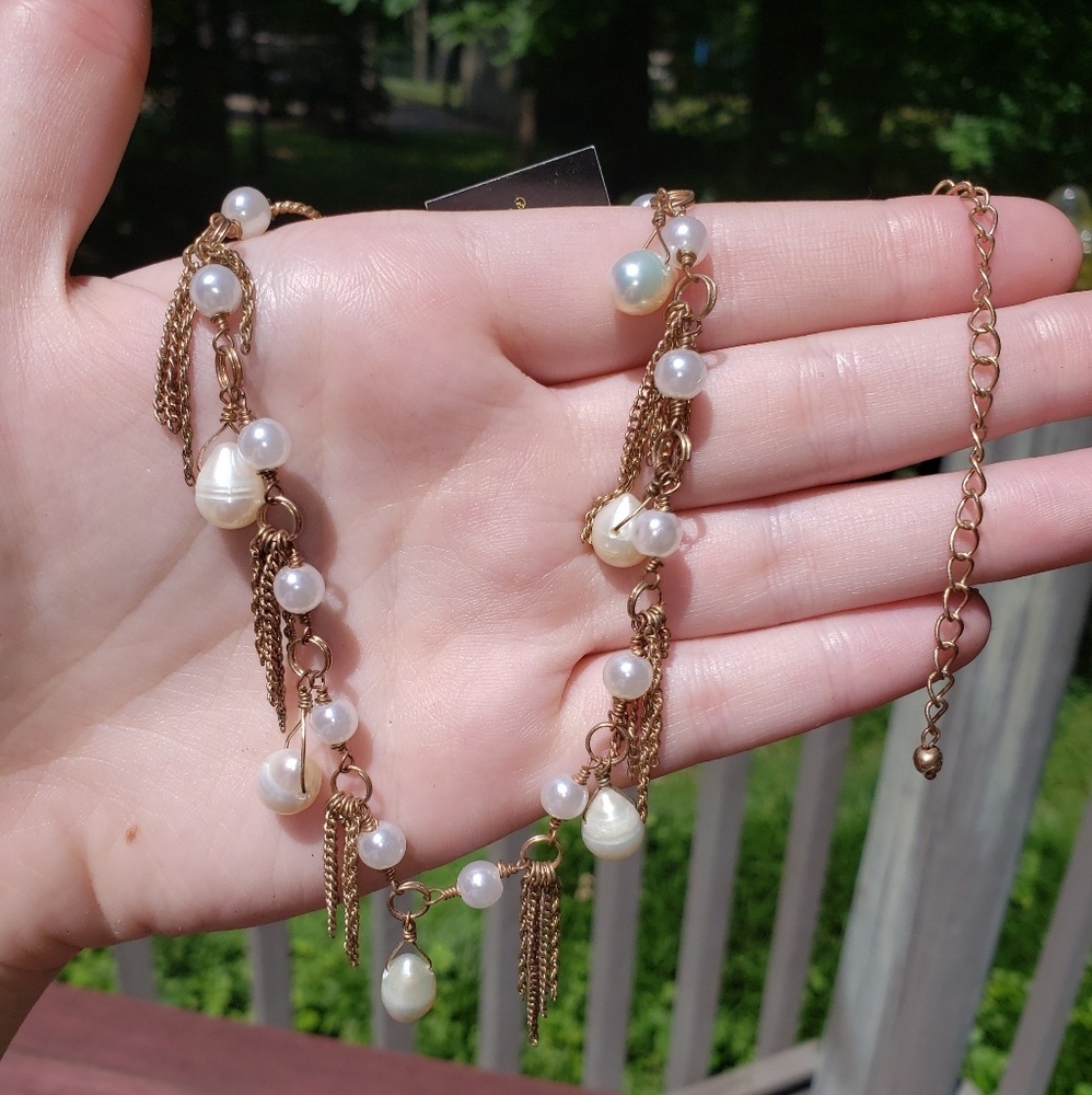 Teardrop Cascading Pearl Choker Necklace